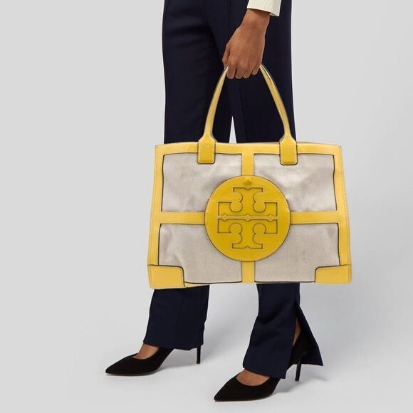 Tory Burch Leather Trim Canvas Tote Bag yellow - Picture 7 of 7